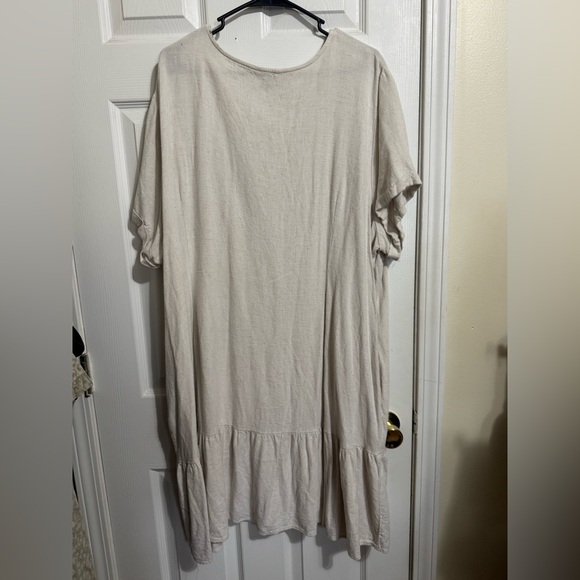 Cream Button-Down V-Neck canvas Dress - Picture 5 of 5
